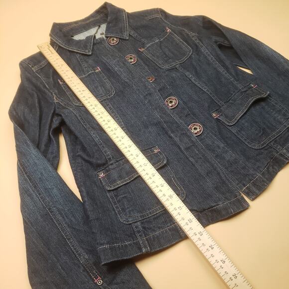 Luii Anthropologie Womens Denim Jacket Big Buttons Cargo Pockets Size Medium - Picture 10 of 10